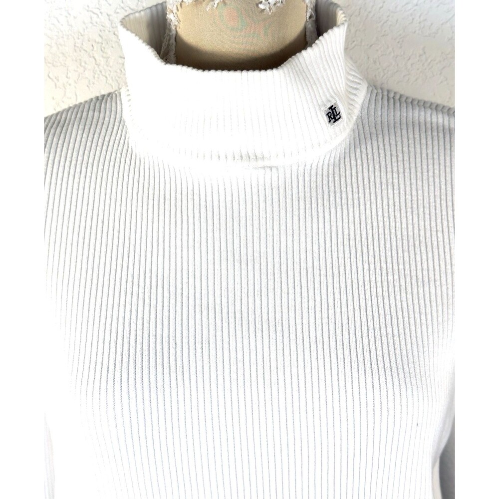 Lauren Ralph Lauren Women’s XL White Ribbed Turtleneck Sweater Logo Stretch